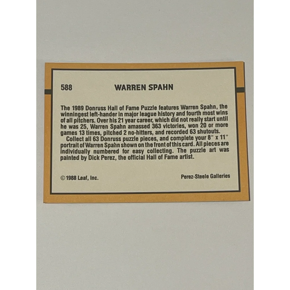 Warren Spahn 1989 Donruss Milwaukee Braves Hall of Fame